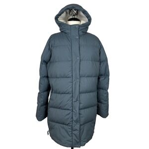Rei Down Quilted Hooded Puffer Coat Womens XL Blue Mid Length Winter Jacket READ